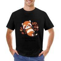 Cute Red Panda Playing In Leaves Sticker T-Shirt Plain T-Shirt Cute Clothes Plain Black T Shirts Men