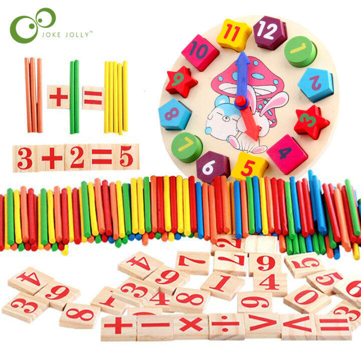 Colorful Bamboo Counting Sticks Clock Toy Mathematics Montessori