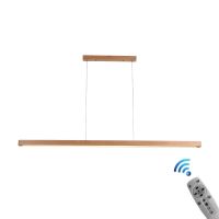 Remote Control Dimming Solid Wooden Pendant Lamp For Dining Room Kitchen Shop Long Strip Minimalist Hanging Indoor Lighting