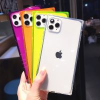 [Phone case]สแควร์เรืองแสงสีกรณีโทรศัพท์โปร่งใสสำหรับ iPhone 14 Pro Max 13 12 11 X XS XR 7 8บวก SE2020ล้างซิลิโคนอ่อนนุ่มปก