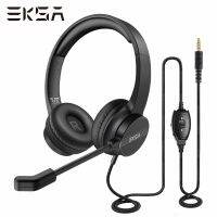 EKSA - H12 Office Headsets for PC, 3.5mm Wired Computer Headphones with Microphone, On-Ear Earphone for Skype/Call Center/Laptop