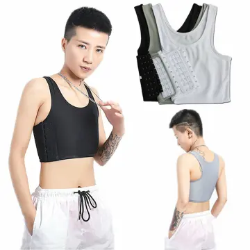 Flat Breast slim Shaper FTM Lesbian Breathable Mesh Undershirt S-4XL Zipper  Bandage Tank Tops Tomboy Trans Chest Binder Vest Color: Beige, Size: 4XL