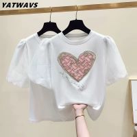 【HOT】﹍┇ Fashion Cotton Top Tees 2023 New Letters Pink Loves Printing S-XL Pullover Loose Short Sleeve T-shirt