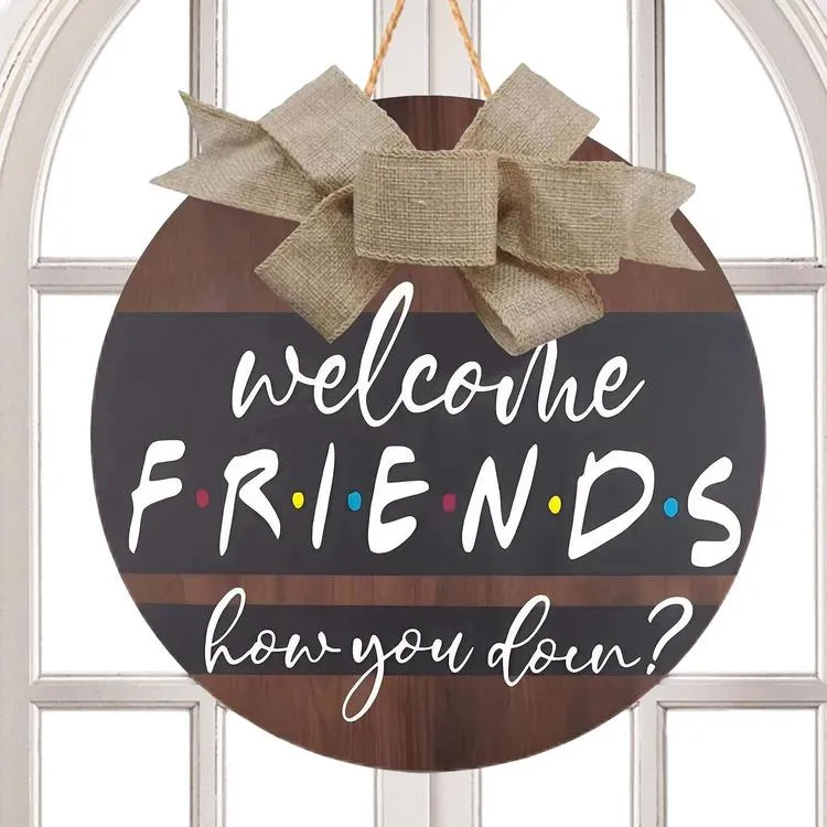 Front Door Decoration Rustic Friends Sign Round Wood Wreath With ...