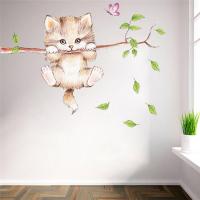 cute cat butterfly tree branch wall stickers for kids rooms home decoration cartoon animal wall decals diy posters pvc mural art Wall Stickers  Decals