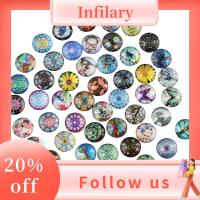 INFILARY 50Pcs 12mm ครับ Cabochons แก้วพิมพ์ลาย 50รูปแบบ กระจกสำหรับผู้หญิง พลอยโดมแบน กระเบื้องโมเสค สีสันสดใส หมุนแก้ว cabochons ทำเครื่องประดับ DIY