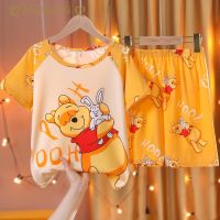 Summer Childrens Pajamas Top Pants Cartoon Bear Pajamas Set Boys and Girls Clothes Baby Pajamas Short Sleeved T-shirt