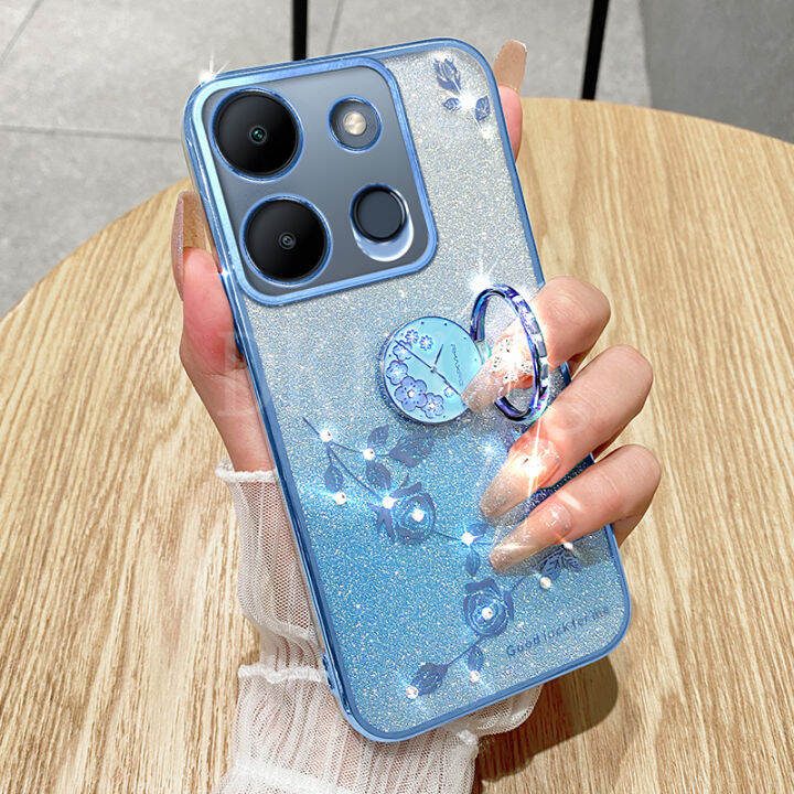 เคสมือถือกุหลาบนิรันดร์ไล่ระดับสีสุดสร้างสรรค์สำหรับ-note-infinix-30-30vip-30pro-30i-smart7-hot30-30i-ไฟได้มีการเล่น-electroplated-กากเพชรหรูหราแวววาว-siliocne-ปลอกอ่อน-infinix-note30-4g-5g-กับเคสแหวน