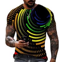 2023 new Mens Summer Short Sleeve Tech Swirl Digital Information 3D Printing Mens T-shirt Harajuku Fashion Streetwear Size 5XL