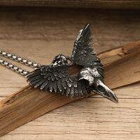 【Transparent thinking】 Vintage Punk Raven Skull Black Wing จี้สร้อยคอผู้ชายผู้หญิงสแตนเลส Biker Unique Animal Amulet Chain เครื่องประดับ Gifts