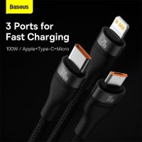 ขายดี YJ99529 - / Baseus 3 In 1 2 USB Type C Micro Cable สำหรับ Xiaomi Poco X3 Redmi Huawei PD 100W Fast Charging สายไฟสำหรับ iPhone 12 11 Pro Max