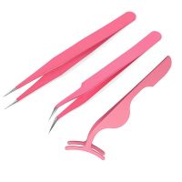 ✠﹍♧ Pink Stainless Steel Tweezers Straight Curved Pick Up Tools Eyelash Extension Tweezer Pointed Nipper Clip Manicure Nail Art Tool