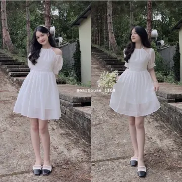 HÀNG SẴN Đầm công chúa cộc tay  Váy trắngxanh voan tơ hai màu xinh   Shopee Việt Nam