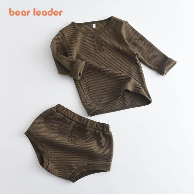 Bear Leader ทารกแรกเกิดเสื้อผ้าลำลองชุด2021แฟชั่นเด็กวัยหัดเดินเด็กเสื้อผ้าสีพื้นแขนยาวชุดทารกชุดสูท
