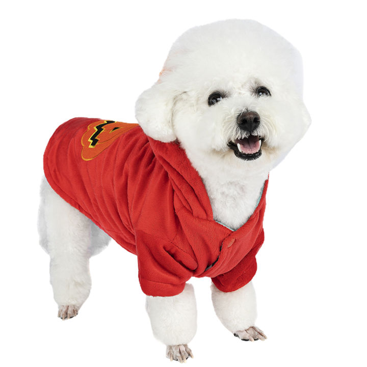เสื้อฮู้ดสุนัขแมวฮาโลวีนสีแดงใส่สบายดีไซน์น่ารักเสื้อสุนัขสำหรับเสื้อสุนัขคอสเพลย์