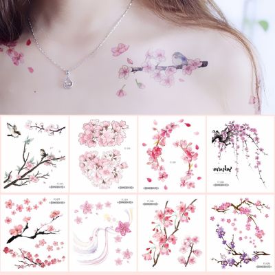 【YF】 24 Kinds Flower Tattoo Temporary Body Sticker Gradient Color Pink Sakura Flowers Disposable tatouage temporaire