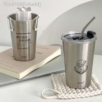 ✳✚ ivhefd Copo de café aço inoxidável com tampa para mulheres água fria caneca cerveja copos simplicidade 500ml