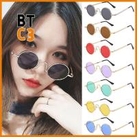 BTC3 พังก์สไตล์ แว่นกันแดดกลมเล็ก การป้องกัน UV400 สีสันสดใส แว่นตาสำหรับแว่นตา ทันสมัยและทันสมัย แว่นตากันแดดฮิปปี้ สำหรับผู้หญิงและผู้ชาย