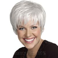 Amir Women Wig Silver Grey White Ombre Synthetic Short Layered Curly Hair Puffy Bangs Short Wavy Hair Short Wavy Hair Gift ของขวัญ