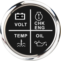 มาตรวัดสัญญาณเตือนไฟ Led 52มม. 4มาตรวัดแรงดัน/กดน้ำมัน/อุณหภูมิน้ำ/ตรวจสอบเครื่องเตือนเครื่องยนต์มาตรวัดไฟรถยนต์เรือมีแสงไฟ12V 24V