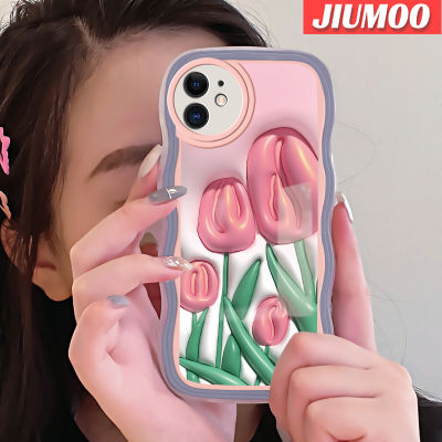 เคส JIUMOO สำหรับ iPhone 11 Pro 11 Pro Max ดอกไม้น่ารัก3มิติลายการ์ตูนสีสันสดใสลูกคลื่นเคสโทรศัพท์แบบใสกรอบซิลิโคนกันกระแทกเคสนิ่มโปร่งใสป้องกันเลนส์กล้อง
