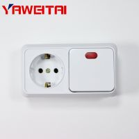 EU 1 Gang Switch With Indicator 1 Socket With Grounging 10/16A 250V Surface Mounted Receptacle Outlet Socket or Bedroom Kitchen