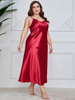 xixibeauty Plus Size Sexy Nightgown, Womens Plus Luxe Satin Plain Cowl Neck Cami Maxi Dress Soft Sleepwear