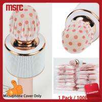 MSRC 100 Pcs อุปกรณ์เสริมเครื่องเสียง แบบใช้แล้วทิ้ง ไมโครโฟนกระจกบังลม ไมค์ป้องกันโล่ ปกไมค์ ฝาครอบสุขอนามัยของไมโครโฟน ฝาครอบไมโครโฟน กำจัดกลิ่น