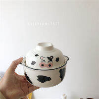 Korean Style Kawaii Cartoon Creative Cow A Bowl of Dual-use Large-capacity Ceramic Bowl Cute Instant Noodle Bowl