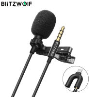 BlitzWolf Lavalier Microphone 3.5mm Omnidirectional Hi-Fi Sound Mic handfree Clip Lapel Microphone with 3.5mm to Type c adapter