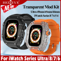 สาย + เคส โปร่งใส Mod Kit สำหรับ for apple Watch 49 มม. 45 มม. 44 มม. ยางสำหรับ for apple Watch Series Ultra 8 7 6 5 4 SE สายซิลิโคน