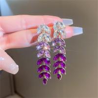 FYUAN Korean Style Rhinestone Drop Earrings Purple Crystal Leaf Dangle Earrings for Women Jewelry