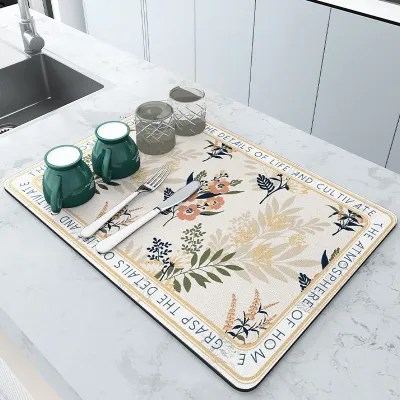 【CC】☃■✥  Drain Rubber Dish Drying Super Absorbent Drainer Mats Tableware Bottle Rugs Dinnerware Placemat