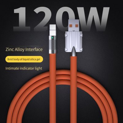 120W 6A Super Fast Charge Type C สายซิลิโคนเหลว Quick Charge สาย USB สำหรับ Xiaomi Huawei Samsung USB Charger Cables