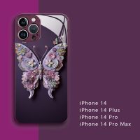 MAYBELL เคสครอบโทรศัพท์แข็งกระจกผีเสื้อสำหรับ iPhone 15 Pro Max 14 Plus สำหรับ iPhone 15 14 13 12 Pro Max 11น่ารัก