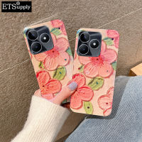 เคสโทรศัพท์ Realme C51 C53 ปก กรณีอ่อนภาพดอกไม้สีน้ำมันที่อยู่อาศัยสีฟ้า-เรย์พลอยเทียมสำหรับ Realme C51 C53