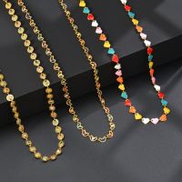 【YF】♠  304 Necklace Gold Color Multicolor Enamel Jewelry 35cm(13 6/8 ) long 1 Piece