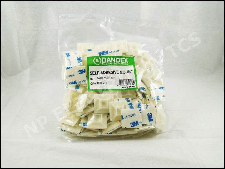 แป้นกาวรัดสาย-bandex-แป้นสำหรับเคเบิ้ลไทร์-ตีนตุ๊กแก-1แพ็ค-100-ตัว-ขนาด-28x28-mm-รุ่น-tm-2828-4