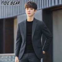 TIDE BEAR ชุดสูทสีทึบปกเรียบสไตล์ฮาราจูกุเทรนด์แขนยาวป๊อปวัยรุ่น