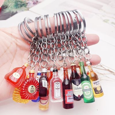 Cute Resin Beer Wine Bottle Keychain Assorted Color for Women Men Car Bag Cocktail Beer Keyring Pendant Accessions Wedding Party