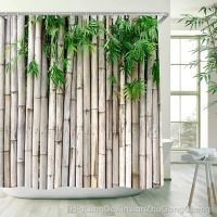 Bernicl Green Bamboo Wood Panel Shower Curtains Zen Landscape Rustic Home Scenery Partition Wall Hanging Bathroom Decoration With Hooks