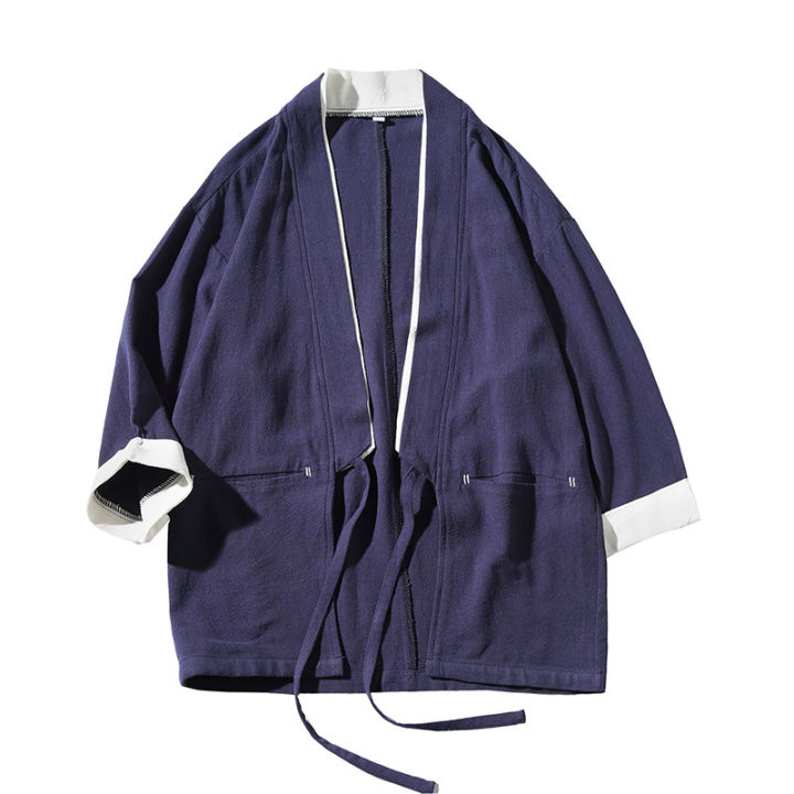 เสื้อคาร์ดิแกน-lelaki-kimono-jepun-lelaki-samurai-pakaian-kostum-เสื้อแจ็คเก็ตเสื้อคลุมกิโมโนผู้ชาย-yukata-haori-kasual-kot