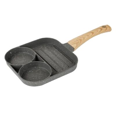 2-Hole Fried Egg Pan with Wooden Handle for Gas Stove and Induction Cooker Non-Stick Coating Pancake Maker Fried Egg Pan