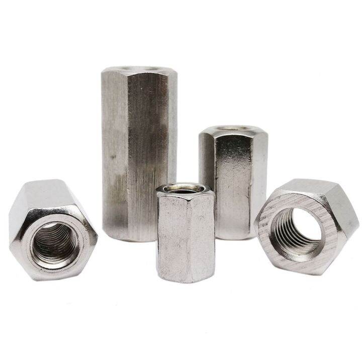 1-2-5-10pcs-m3-m4-m5-m6-m8-m10-m12-304-stainless-steel-hexagon-hex-long-lengthen-rod-connector-joint-sleeve-tubular-coupling-nut-nails-screws-fastene