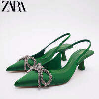 Summer Za.raˉNew Womens Shoes Green Shiny Bow Slingback High Heel Mules