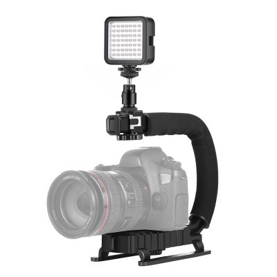 PLZ PULUZ U/C รูปร่างแบบพกพามือถือ DV ยึด S Tabilizer + LED เติมชุดไฟด้วยรองเท้าเย็นหัวขาตั้งกล้องสำหรับทุกกล้อง SLR และบ้านกล้อง DV