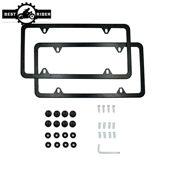 กรอบป้ายทะเบียนรถ2ชิ้นเคลือบอลูมิเนียมพ่นสีกันสนิม4รูจากอเมริกาฝาปิดที่ใส่แผ่นป้ายทะเบียนรถยนต์พร้อมสกรู