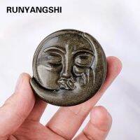 1PC Natural Stones Silvery &amp; Golden Obsidian Crystal Crafts Carving Sun Moon Face Healing Gemstone Reiky Decorative Decorations