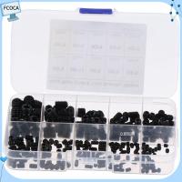 FCOCA เหล็กกล้าคาร์บอนเกรด12.9 ชุดสกรูสกรู M3/4/5/6/8 10ขนาด Hex grub screw Assortment KIT พร้อมกล่องเก็บของ สีดำสีดำ ไดรฟ์ HEX ภายใน ตกแต่งด้วยไม้ตกแต่ง