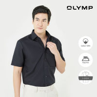 OLYMP LUXOR Shirt เสื้อเชิ้ตชาย แขนสั้นสีดำ ผ้าเรียบ ทรงหลวม ใส่สบาย รีดง่าย